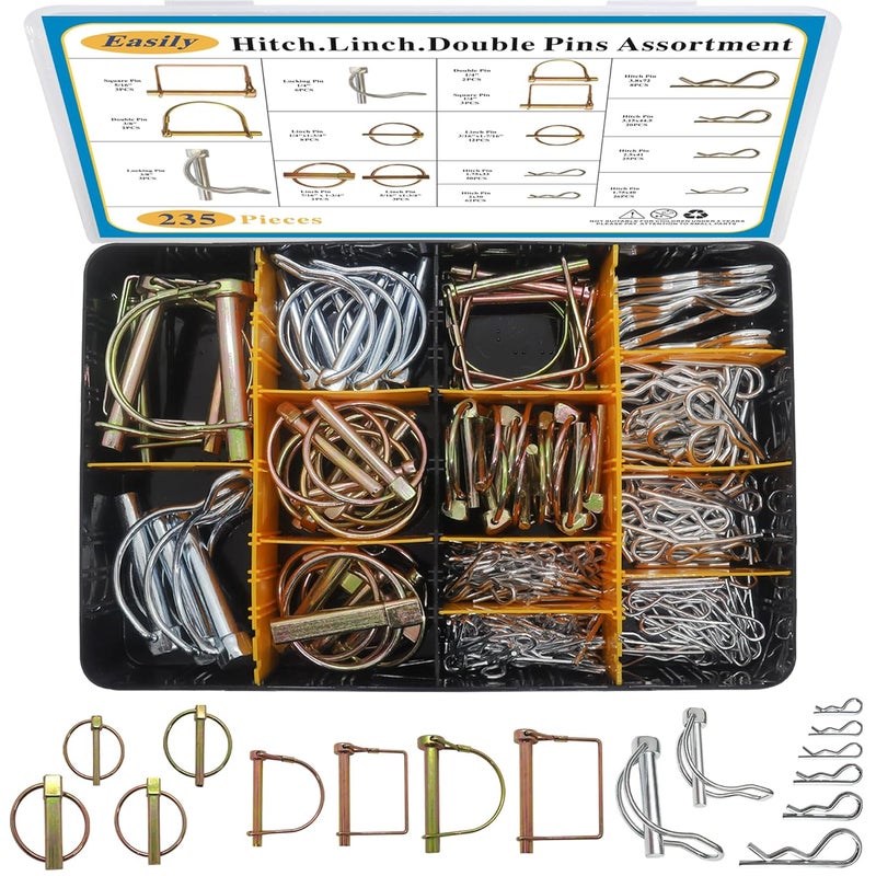 Easily 235 PCS Hitch Pins Clip Pins, Linch and PTO Pins for Trailers Tractors Trucks Towing Mowing, Farm Equipment, Snow Plows, Lawnmowers Garage, Heavy Duty Trailers Accessories Tractor Attachments - Image 1